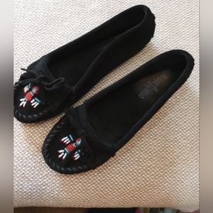 Women's Black Beaded Moccasin Flats